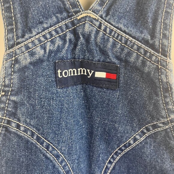 Tommy Women Size L Cotton Denim Shortall Bib Carpenter Short Jean Overalls Y2K - Picture 8 of 13
